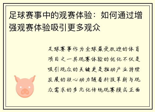 足球赛事中的观赛体验：如何通过增强观赛体验吸引更多观众