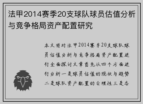 法甲2014赛季20支球队球员估值分析与竞争格局资产配置研究