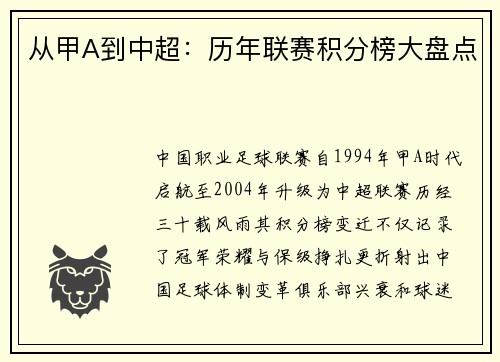 从甲A到中超：历年联赛积分榜大盘点