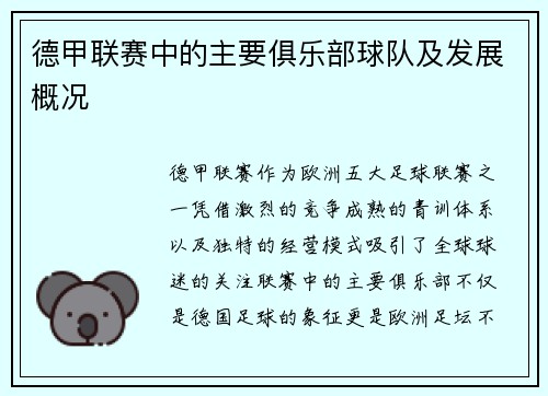 德甲联赛中的主要俱乐部球队及发展概况